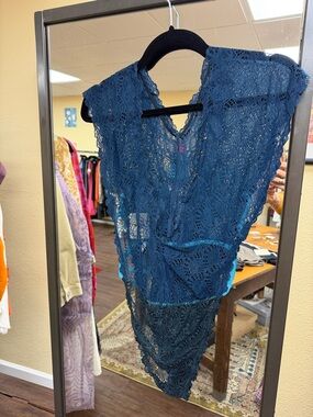 Free People Blue Lace One-Piece Bodysuit